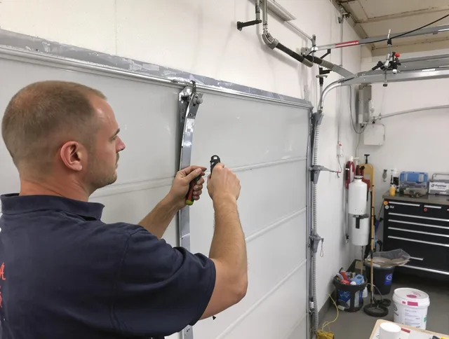 Before and after garage door dent repair by Whitman Garage Door Repair in Whitman
