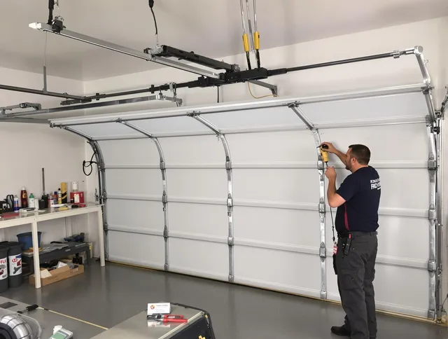 Whitman Garage Door Repair certified technician performing overhead door system repair in Whitman