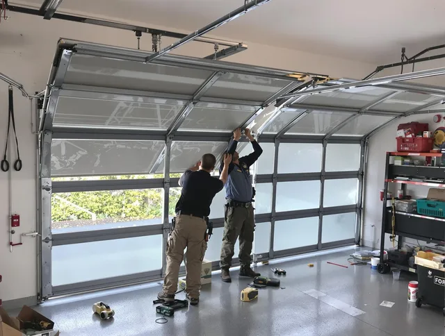 Whitman Garage Door Repair expert performing precise panel replacement on Whitman garage door